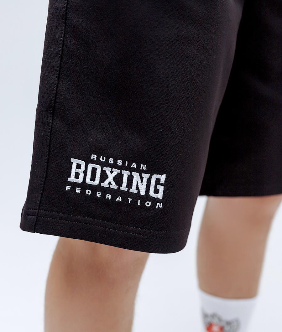 Шорты хлопок Boxing мужские черные с вышивкой